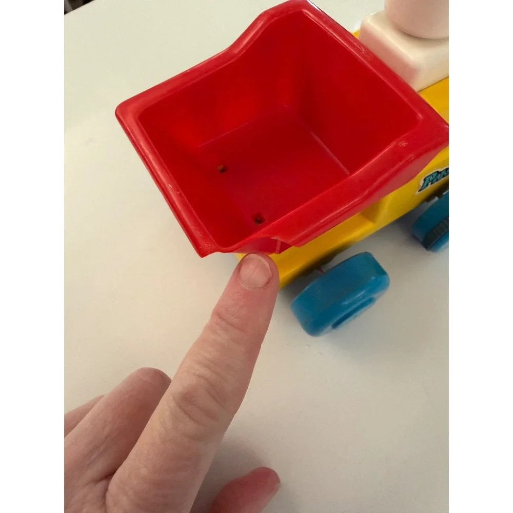 Vintage Tomy Push n Go Dump Truck Yellow Red Blue Friction Toy Construction Car